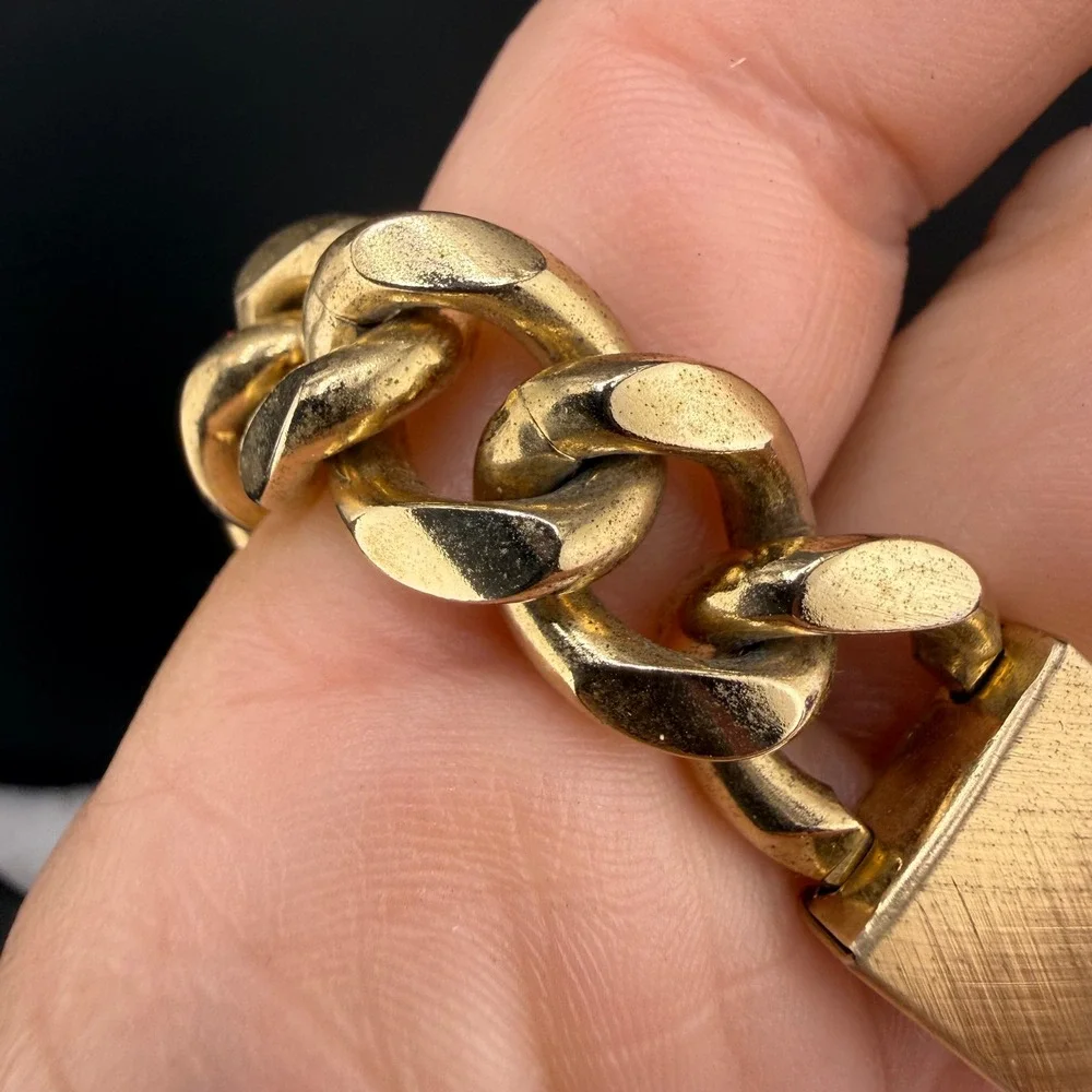 Vintage Speidel ID Bracelet Gold Tone Chunky Curb Rodney Engraved 1978 8